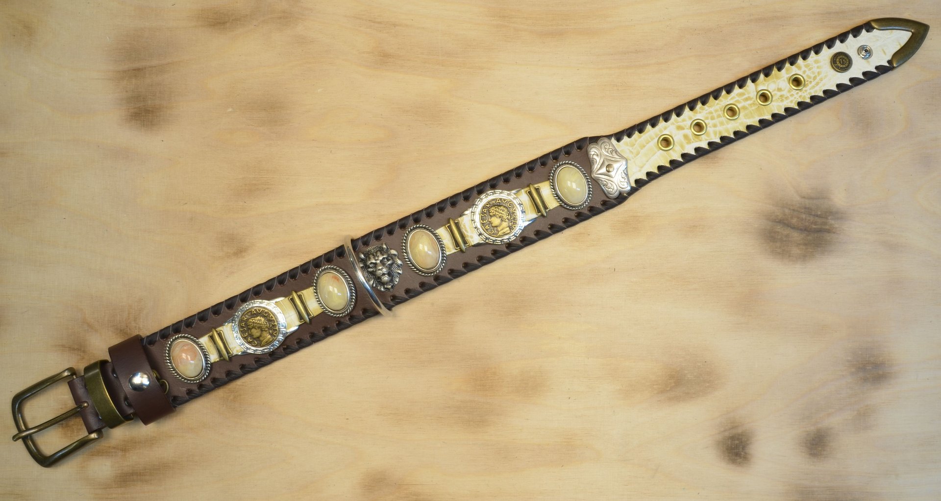 Hundehalsband Caesar dunkelbraun-beige extrabreit 50mm